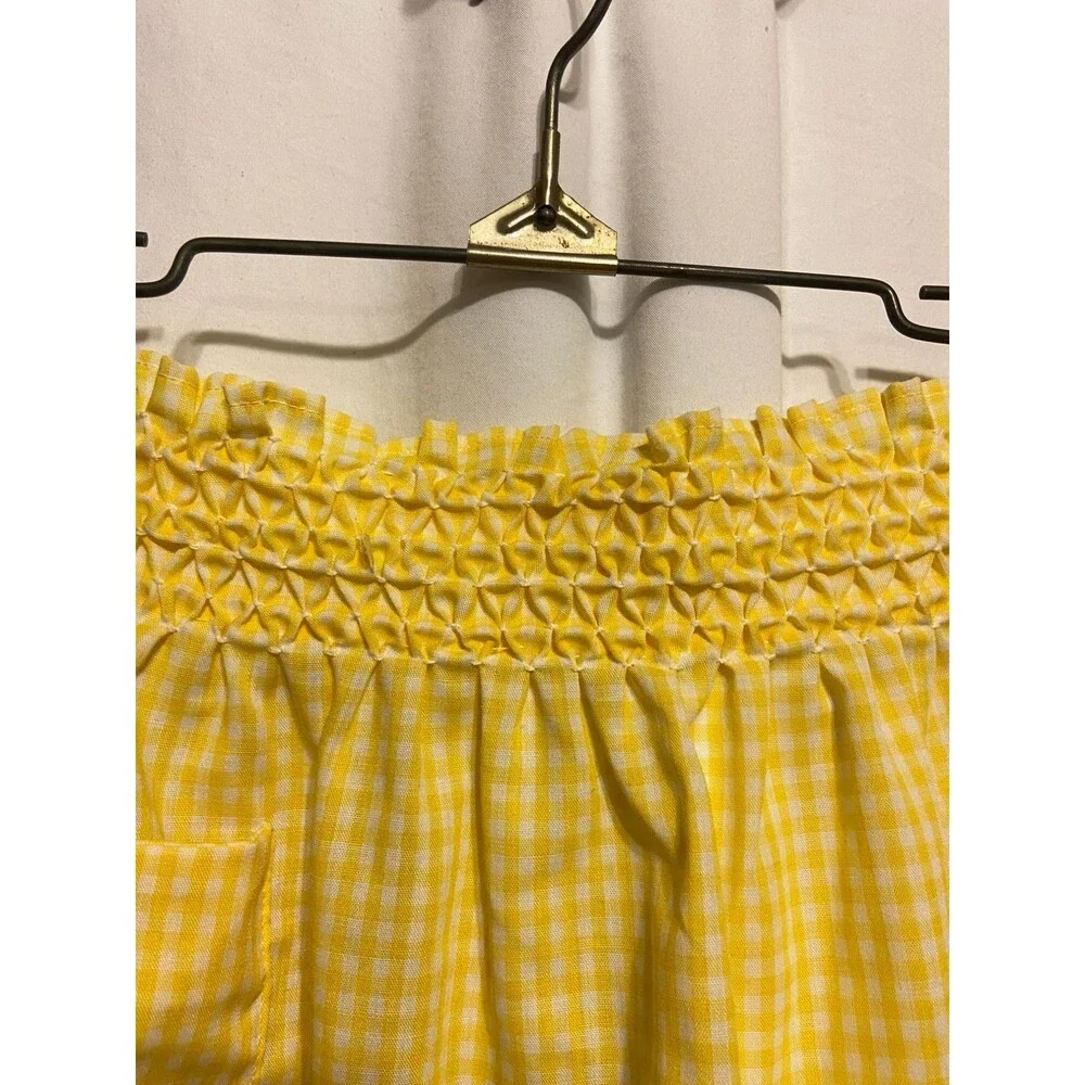 #5710 Womens Checkered Yellow and White Half Apron With Crossstich embroidery